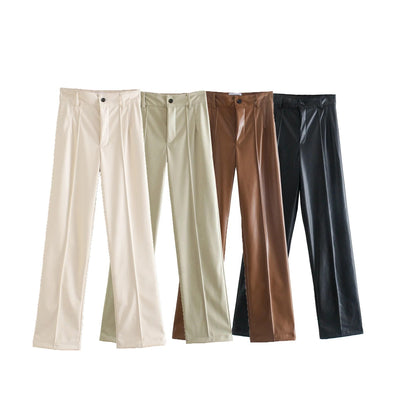 Pantalones Rectos de Cuero PU Slim Fit para Mujer - Image 15