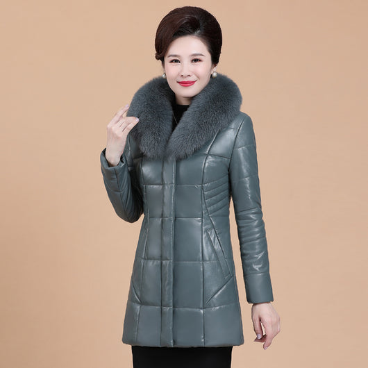 Chaqueta de Cuero Acolchada con Cuello de Piel Sintética para Mujer - Image 4