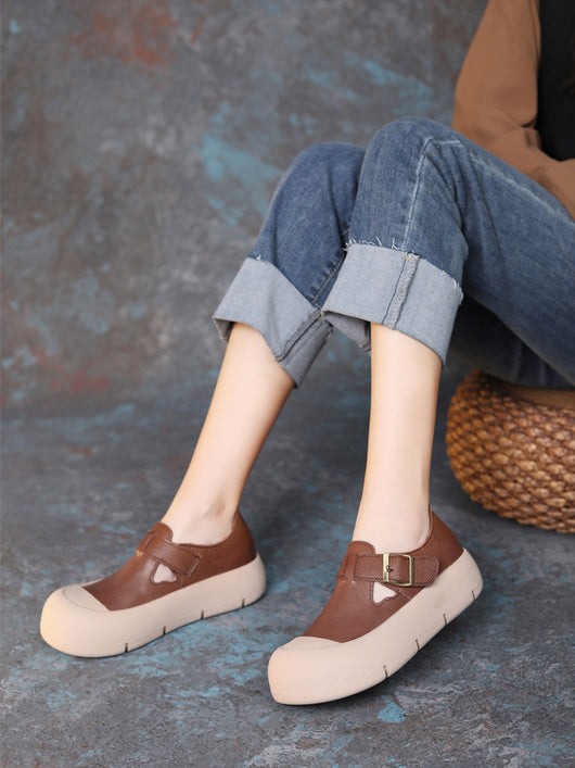 Zapatos Planos de Cuero Artesanal con Hebilla y Velcro para Mujer - Image 6