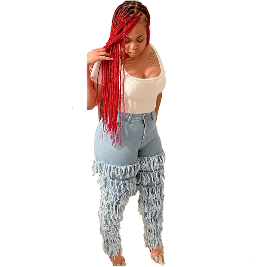 Jeans Mujer Efecto Lavado Desgastado con Detalles Multicapa - Image 2