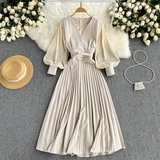 Vestido Retro Francés Escote V Cintura Ajustada Hermana Real - Image 17