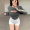 Blusa Bicolor Ajustada para Otoño e Invierno con Cinturón Tejido