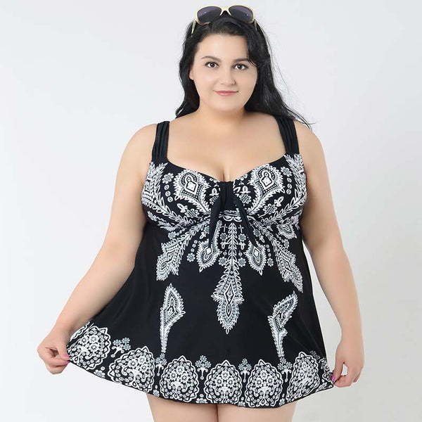 Traje de Baño Falda Dividida Talla Extra Grande con Estampado