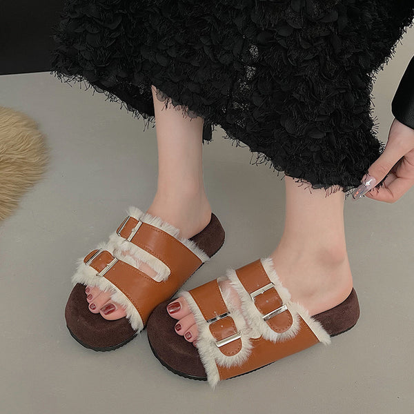 Pantuflas Plataforma para Mujer con Hebilla - Suela Suave y Cómoda