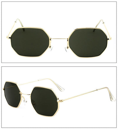 Silver polygonal sunglasses with clear lenses, featuring a thin metal frame and vintage style. - Image 40