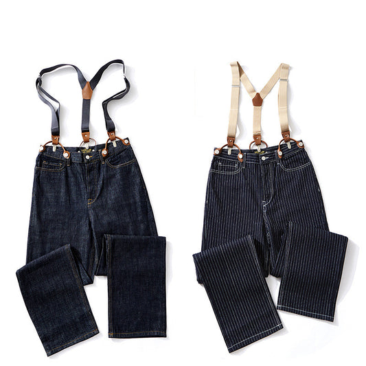 Overol Ancho con Tirantes de Rayas Locomotora - Estilo Vintage Ami Khaki