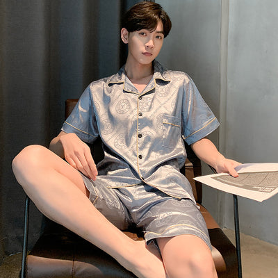 Pijama Hombre Verano Seda Hielo Talla Grande Manga Corta Jacquard Suave - Image 7