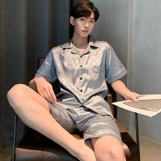 Pijama Hombre Verano Seda Hielo Talla Grande Manga Corta Jacquard Suave - Image 7