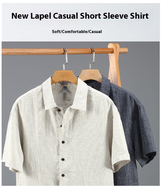 Camisa de Lino Cuadriculada Tejida para Hombre - Manga Corta - Image 16