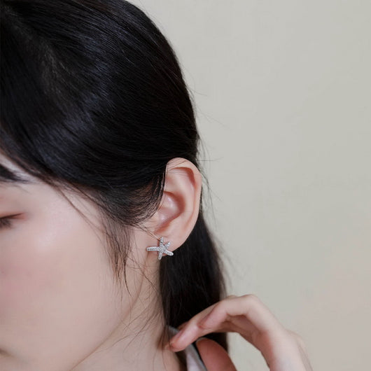 Aretes de Plata Esterlina Baño de Platino Circonitas Estrella de Mar - Image 7
