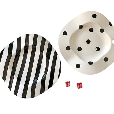 Plato Postre Porcelana Onda Puntos y Rayas Diseño Irregular - Image 5