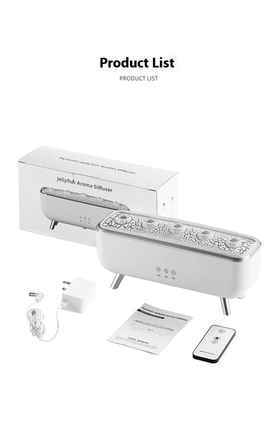 White rectangular ultrasonic humidifier with a textured top, silver legs, and control icons for mist, rotation, and light. - Image 6