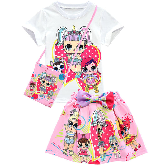 Conjunto Infantil de Falda y Blusa de Manga Corta con Diseño Animado - Image 3