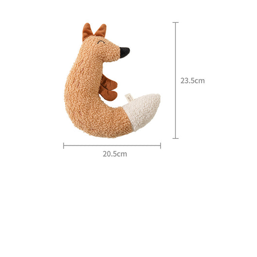 C-shaped plush fox pet toy with textured brown body, white tail tip, and embroidered face, measuring 23.5cm tall. - Image 3