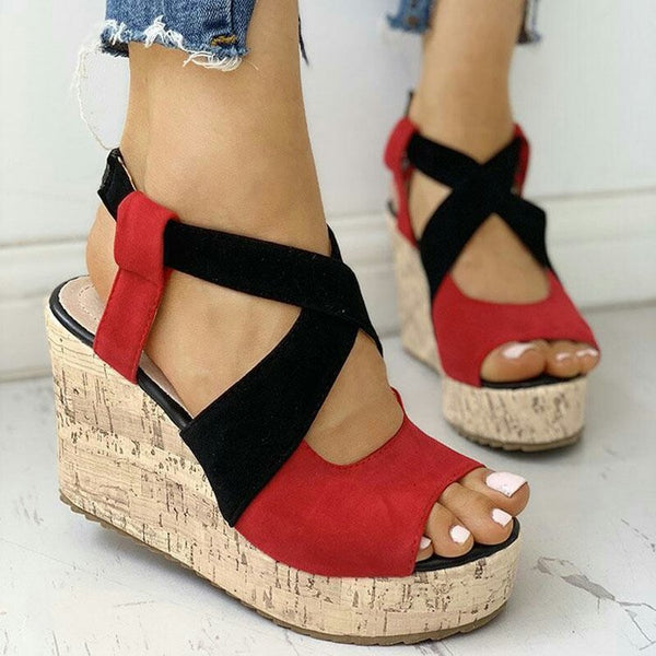 Sandalias Cuña Tacón Alto Estilo Europeo Boca de Pez