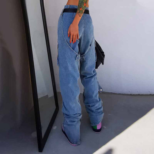 Jeans Talle Alto Cintura Elevada con Bolsillos Grandes Corte Recto - Image 10