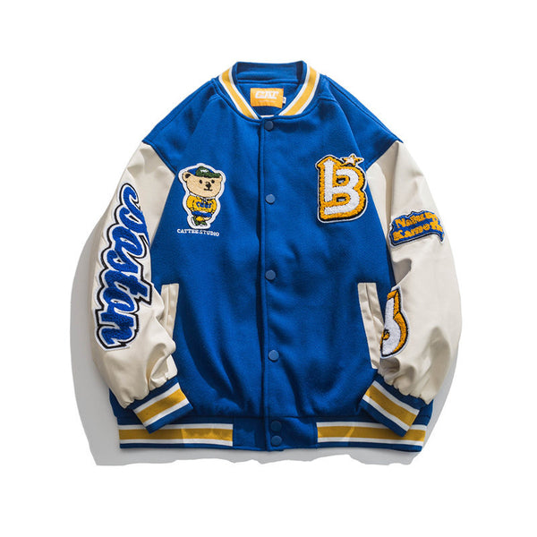 Chaqueta Suelta Estilo Urbano Japonés con Contraste de Colores y Cuello Tipo Camisa