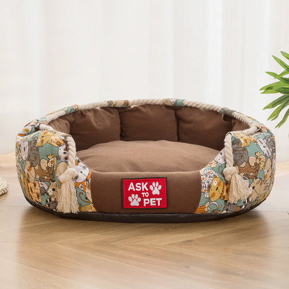 Cama Térmica para Mascotas con Diseño Impreso y Felpa Acolchada