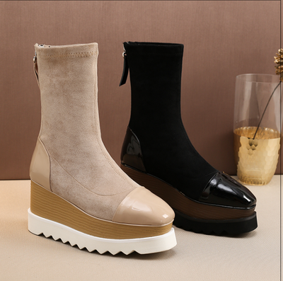 Botas Martin de Cuero con Plataforma Gruesa y Stretch - Botines Wedge Versátiles para Mujer - Image 7