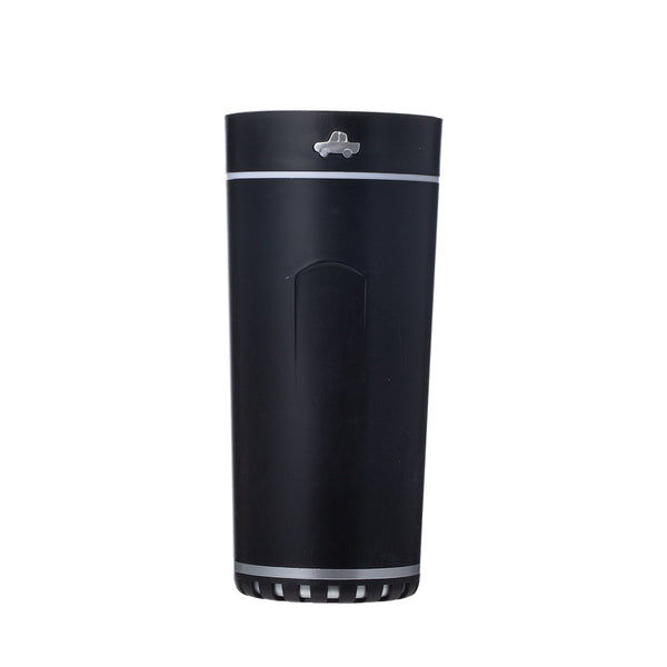 Gray cylindrical USB aromatherapy humidifier with a silver band and car icon on top, designed for car use. - Image 4