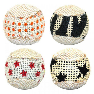 Four interactive cat toy chewing balls with woven textures and various patterns including polka dots, stripes, and stars. - Image 6