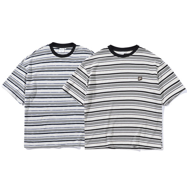 Camiseta Holgada Artística de Rayas para Hombre - Estilo Juvenil Fresco