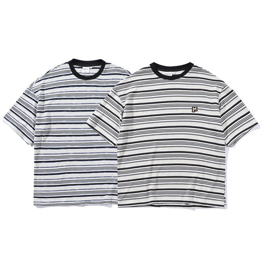 Camiseta Holgada Artística de Rayas para Hombre - Estilo Juvenil Fresco