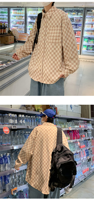 Camisa Suelta Estilo Japonés a Cuadros para Hombre - Manga Larga Primavera - Image 11