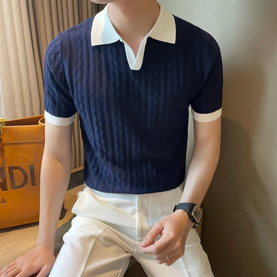 Polo Slim Fit Textura Jacquard con Solapa V y Stretch - Image 21