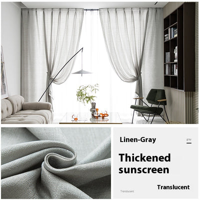 White translucent thickened sunscreen curtain made of hemp yarn with grommet top, hanging in a modern window. - Image 7