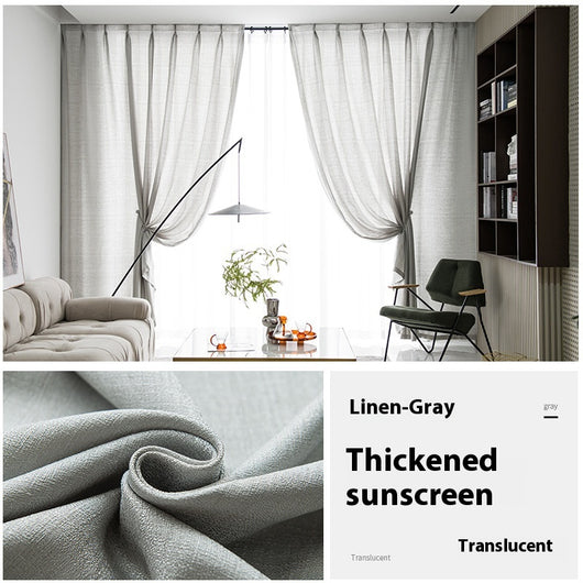 White translucent thickened sunscreen curtain made of hemp yarn with grommet top, hanging in a modern window. - Image 7