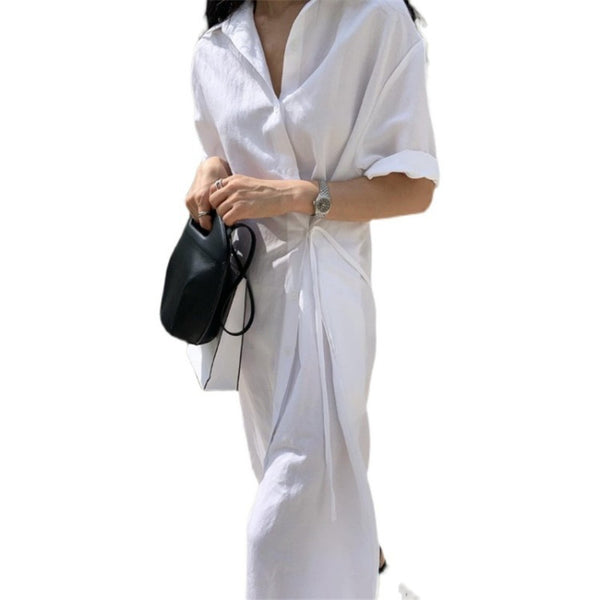 Vestido Camisero Minimalista Largo Bajo la Rodilla
