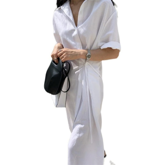 Vestido Camisero Minimalista Largo Bajo la Rodilla