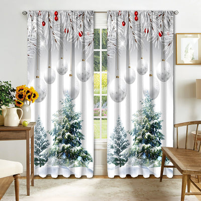 Christmas curtain with a snowy village scene, Santa Claus, flying reindeer, and piles of wrapped gifts. - Image 6