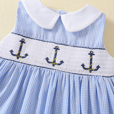 Vestido Infantil de Verano sin Mangas con Cuello de Muñeca y Smocking Bordado - Image 4
