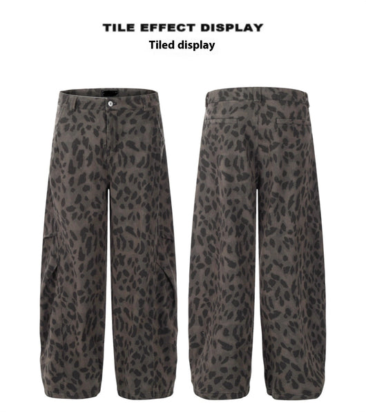 Pantalones Jeans Leopardo Retro Mujer Cintura Alta Pierna Ancha - Image 9