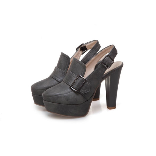 Tacones Plataforma Retro con Hebilla y Tira Trasera - Zapatos de Mujer - Image 8