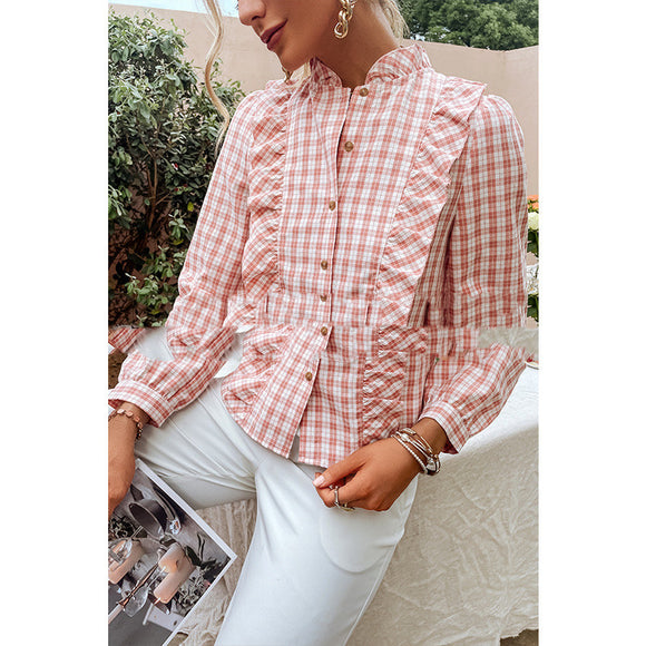 Blusa Larga con Volantes y Costuras Decorativas