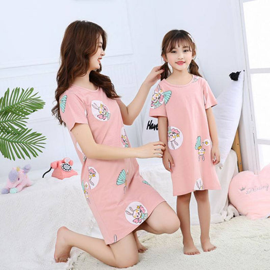 Pijama Vestido Princesa de Algodón para Niña y Mamá - Manga Corta Fresco - Image 3