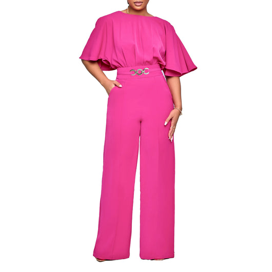 Jumpsuit Africano Talle Grande Cintura Alta Piernas Anchas Cuello Redondo - Image 5