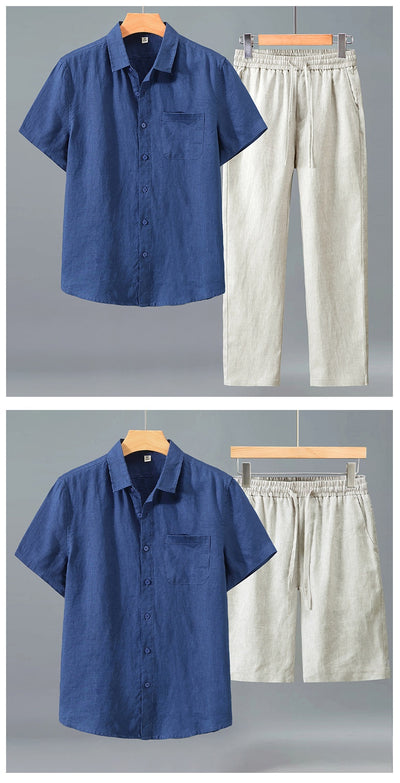 Camisa de Lino Manga Corta para Hombre - Traje Ejecutivo - Image 24