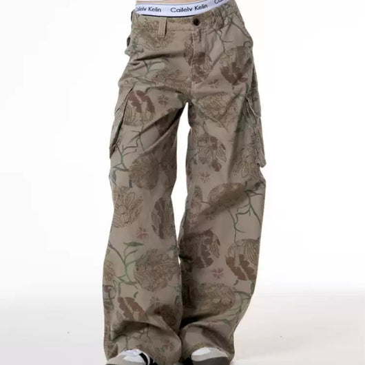 Pantalones Casuales Estilo Hot Girl con Estampado Floral y Bolsillos Grandes - Image 5