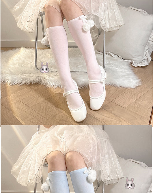 Calcetines de Encaje Estilo Lolita con Moño y Pompón de Pelaje para Otoño - Image 7