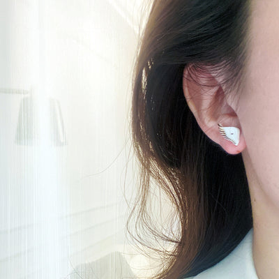 Aretes de Pareja Cerámica y Plata 925 Unisex Blanco y Negro