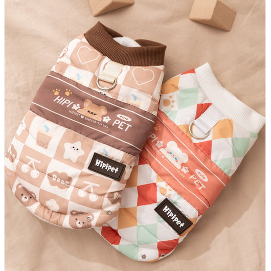 Abrigo Acolchado para Gatos y Perros - Chaleco Térmico Retro con Diseño Estampado