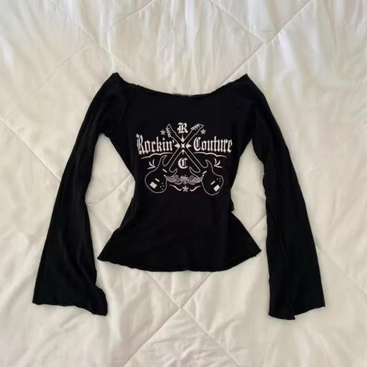 Blusa Larga Estampada Hombros Descubiertos Ajustada Efecto Reductor