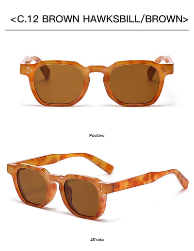 Black square-frame sunglasses with bright yellow lenses and small silver studs on the front corners. - Image 27
