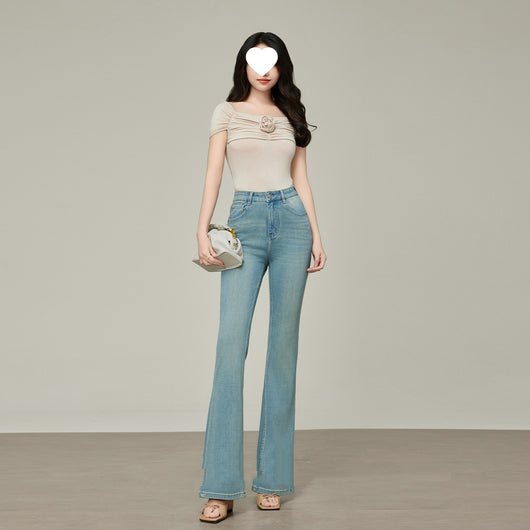 Pantalones Skinny Talle Alto Acampanados Mujer - Colores Claros Primavera Verano