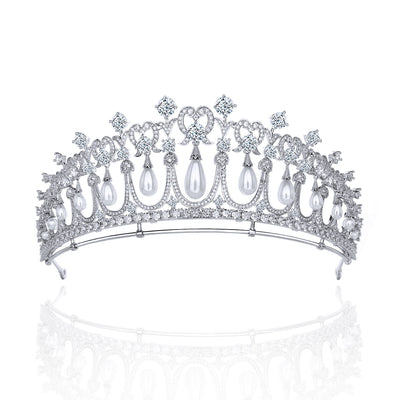 Corona Nupcial de Circonita y Perlas - Tiara de Novia Elegante - Image 9