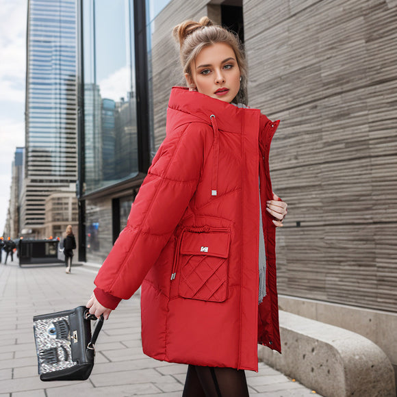 Abrigo de Invierno con Capucha y Bolsillos - Chaqueta de Algodón Grueso para Mujer